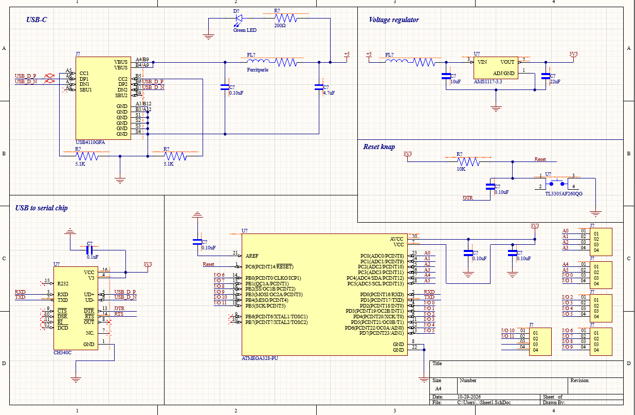 Komplet Arduino Uno-kompatibelt schematic version 1 i Altium Designer